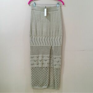 Hunter&brown Maxi Skirt Womens Sz M Crochet Knit Beige Gold Metallic Pullon New